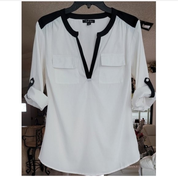 Antila Femme Women's White/Black Blouse, Size M - Picture 5 of 12